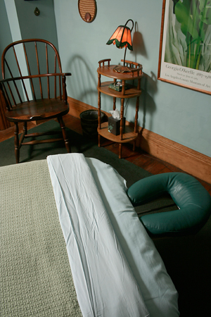 Rest your head on this comfortable massage table pillow at Syracuse Massage Therapy.